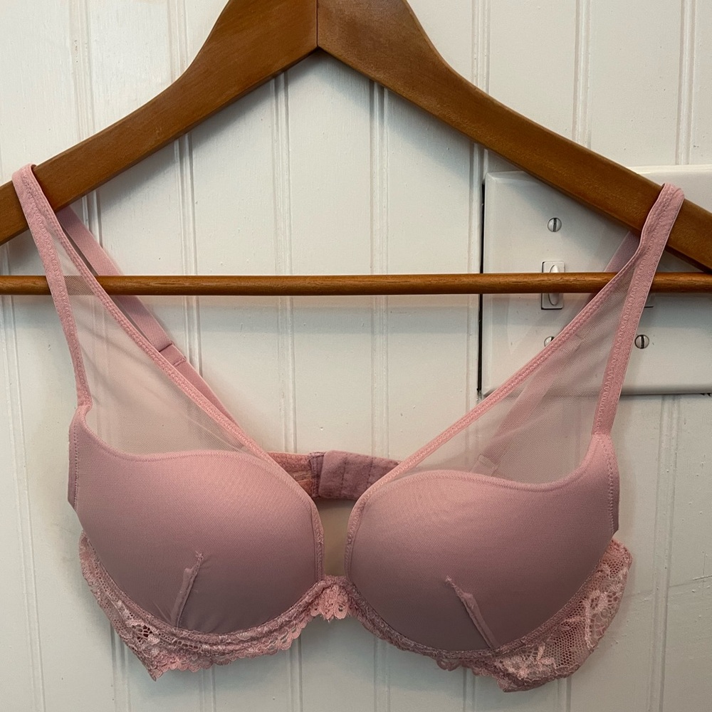 Adore Me pink lace and sheer padded push up underwire bra 34B. EUC